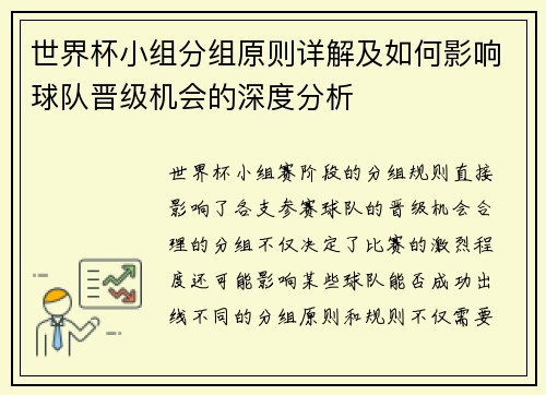 世界杯小组分组原则详解及如何影响球队晋级机会的深度分析