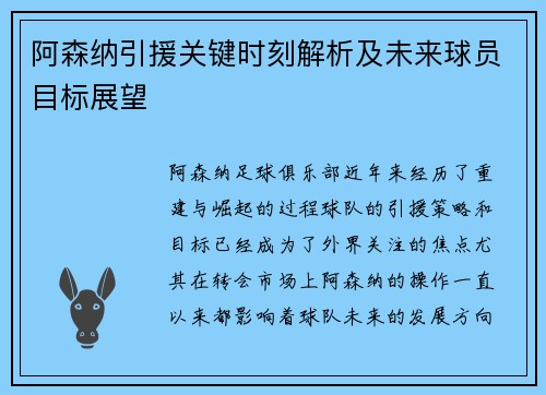 阿森纳引援关键时刻解析及未来球员目标展望